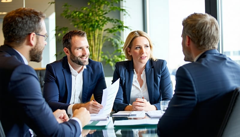 Financial advisors discussing investment strategies at PjF Investment Advisors Financial advisors discussing investment strategies at PjF Investment Advisors